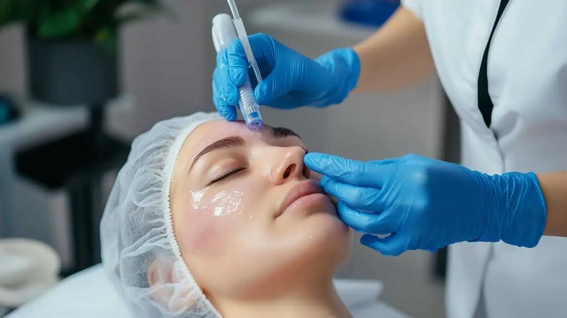 SkinPen® microneedling treatment being performed on a woman's face in Oro Valley, AZ